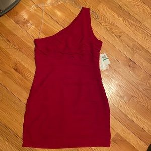 One shoulder Aqua Cherry Red Dress
